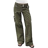 Flamingals Wide Leg Cargo Pants for Women Mid Rise Casual Baggy Straight Leg Pants with Pockets