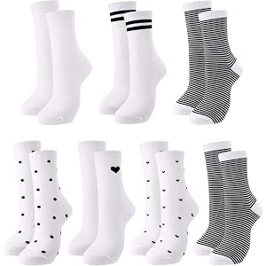 soxitoevy 7 Pairs Crew Socks for Women Cotton Socks | Soft Casual Dress Socks with Heart Stripe Pattern Breathable and Comfor