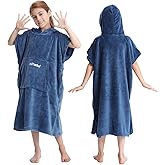 Hiturbo Kids Towel Changing Robe: Soft Plush Bath Towels - Warm Coral Fleece Hoodie - Swim Surf Poncho for 5-12 Years (Navy)