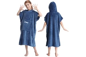 Hiturbo Kids Towel Changing Robe: Soft Plush Bath Towels - Warm Coral Fleece Hoodie - Swim Surf Poncho for 5-12 Years (Navy)