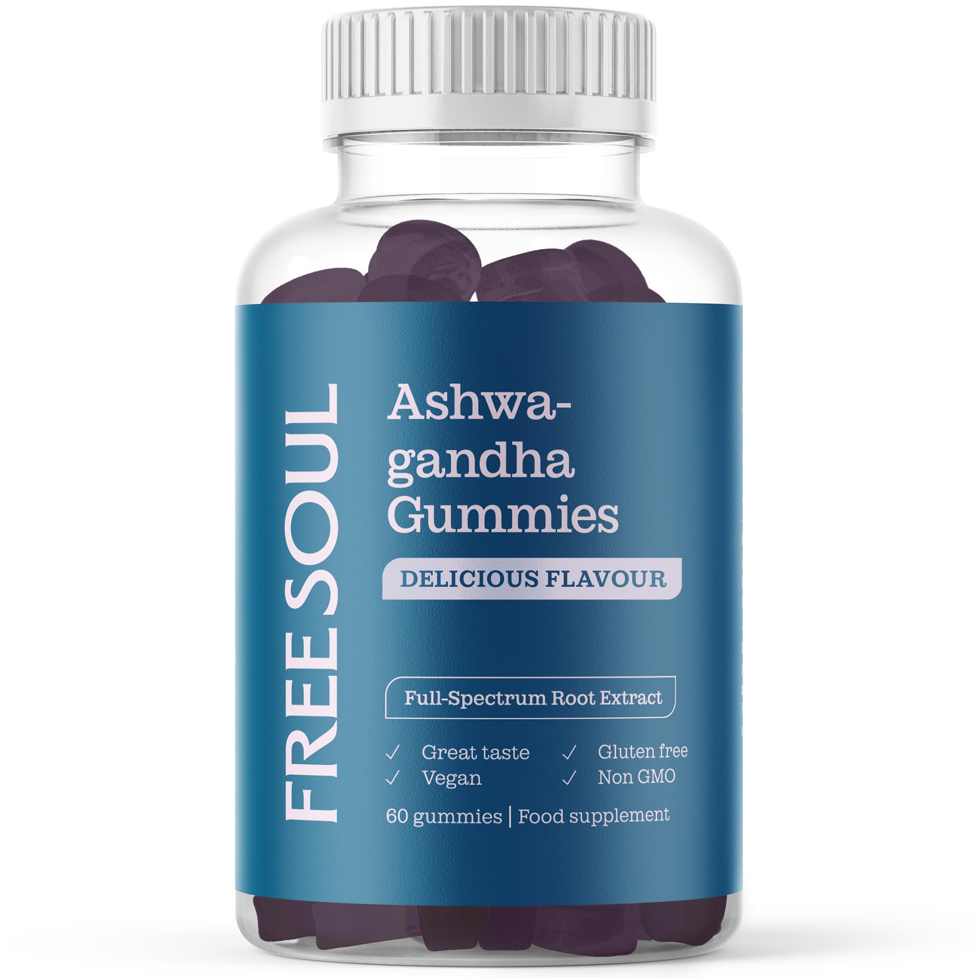 Free Soul Ashwagandha High Strength Gummies | Delicious Ashwagandha Supplement with Pure Root Powder Extract | Vegan, Gluten-Free, Non-GMO | 60 Gummies