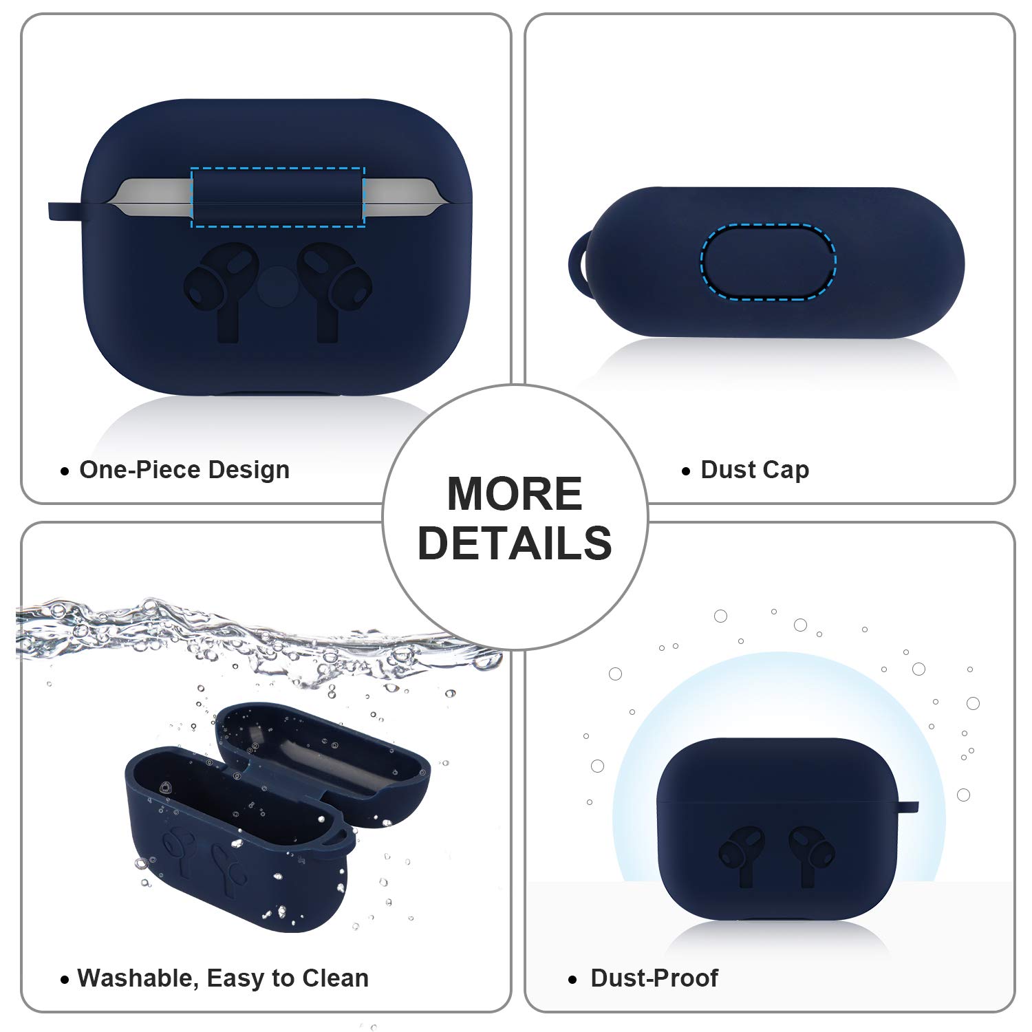 AirPods Pro Case Cover, 2.5MM Thick Silicone Shockproof Protective Cover with Visible Front LED Compatible with Wireless Charging AirPods Pro, Midnight Blue