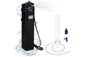 AquaShine JUP-23 Submersible UV Sterilizer for Aquarium - 13W aquarium powerhead with Built in Water and Air Pump - Extra UV Bulb Included - Green Algae Killing Machine.