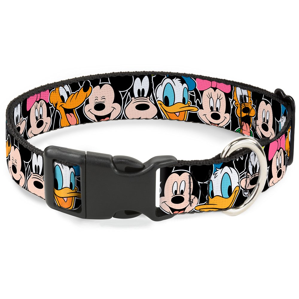 Buckle-Down Classic Disney Character Faces Black Plastic Clip Collar, Large/15-26"
