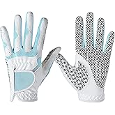 Fashion Golf Gloves, Women's Ladies Girls All Weather Leather Golf Gloves with Non-Slip Grip, Soft, Breathable, Wear-Resistant, A Pair/2 Pack for Left & Right Hand Golf Rain Gloves