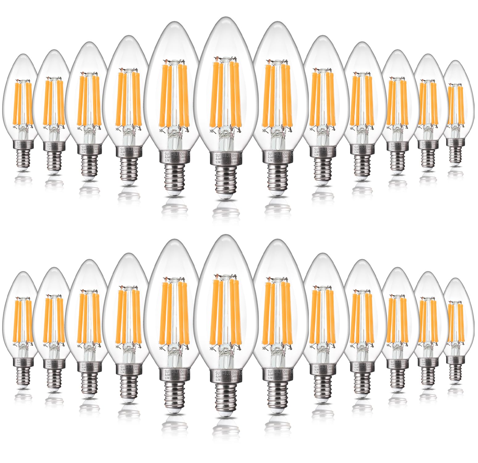 Photo 1 of ALAMPEVER 24 Pack Chandelier Light Bulbs 100 Watt Equivalent, 800LM Bright Dimmable LED Light Bulb, E12 Base, 2700K Soft White, B11 Type, 5.5W, Ideal for Living Room, Bedroom, Dining Room