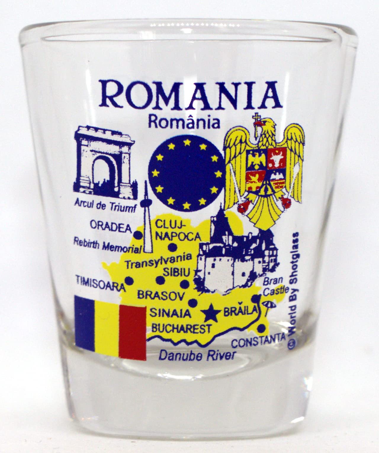 World By Shotglass Romania EU Series Landmarks and Icons Shot Glass