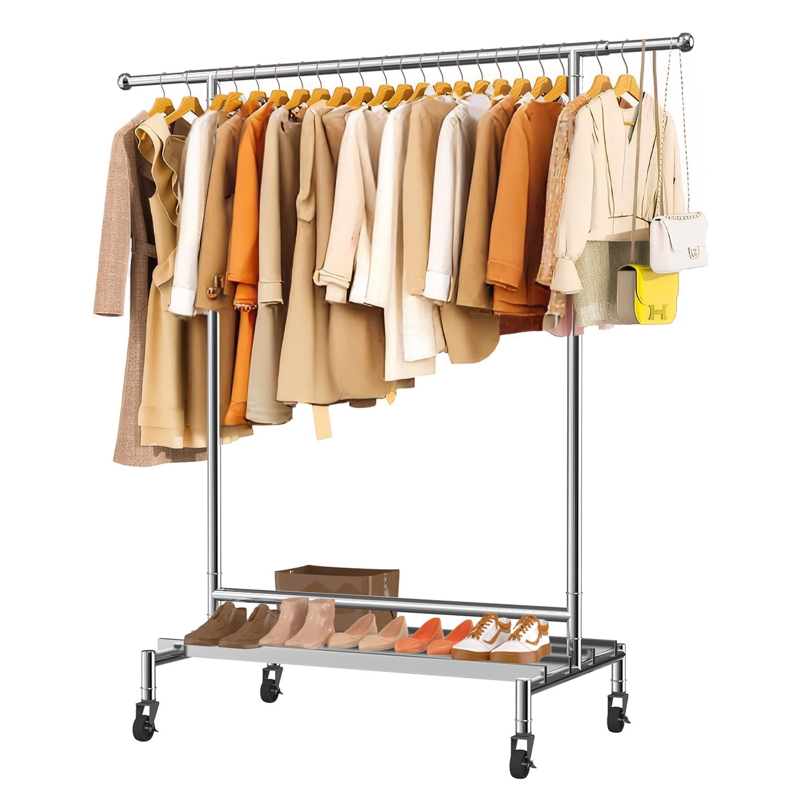 mahumahu Clothes Rack, 480LBS Clothing Rack with Wheels & Shelf ...
