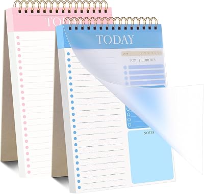Thboxes 2 Pack To Do List Notebook A5 Undated Spiral 52 Sheets 104 Pages Pink