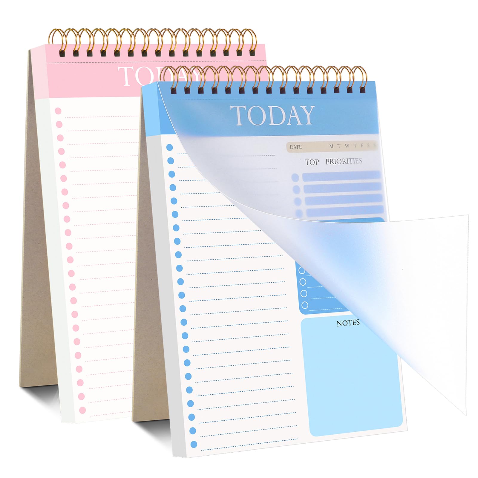 Thboxes 2 Pack To Do List Notebook, Undated Daily Planner A5 Spiral 52 Sheets/104 Page To Do List Pad with Protective Cover for Work Study and Personal Oraganizer（Pink+Blue） — image 1
