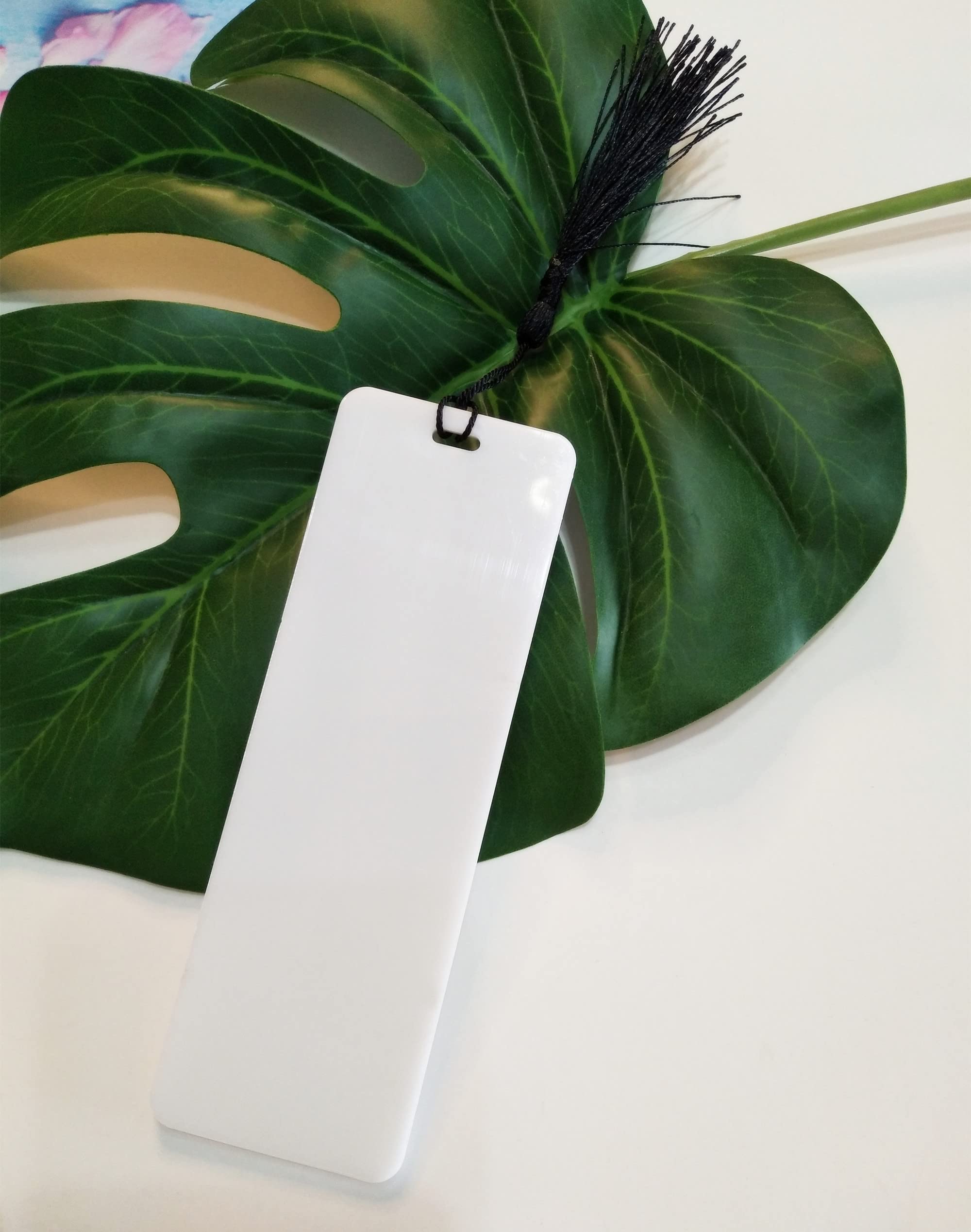 10pcs Acrylic Rectangular Bookmark Banks,Blank Acrylic Sheet,Acrylic Blank Bookmark with Tassels for DIY Projects and Present Tags (White)