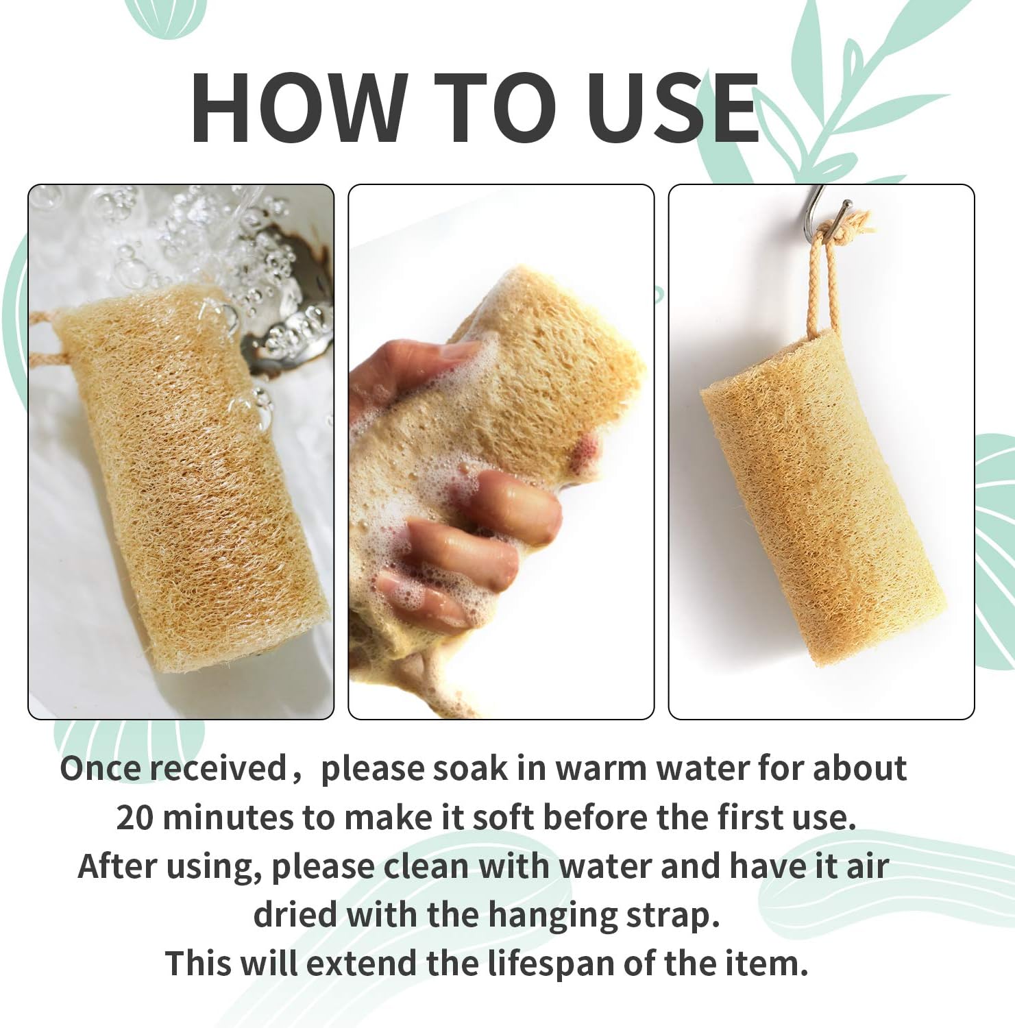 Natural Loofah Sponge Exfoliating Scrubber, Body Shower Bath Luffa Organic Exfoliator Men & Women, 100% Eco-Friendly Loofahs Brush Sponge: Health & Personal Care