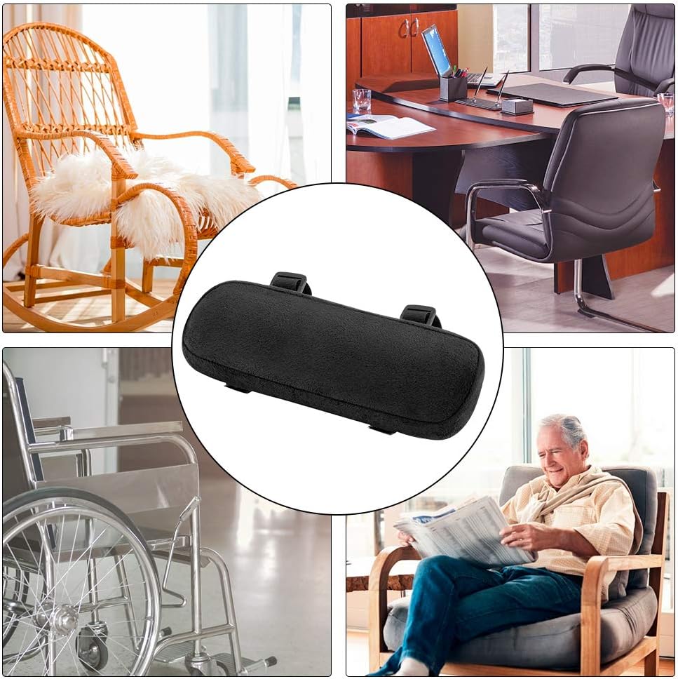 INTSUN Armrest Pad 2Pcs Padded Armrest Cushion Universal Arm Rest Pads with Adjustable Hook & Loop Fastener Elbow Pillow Memory Foam Arm Chair Covers for Office Chair, Wheelchair, Gaming Chair (Black) : Office Products