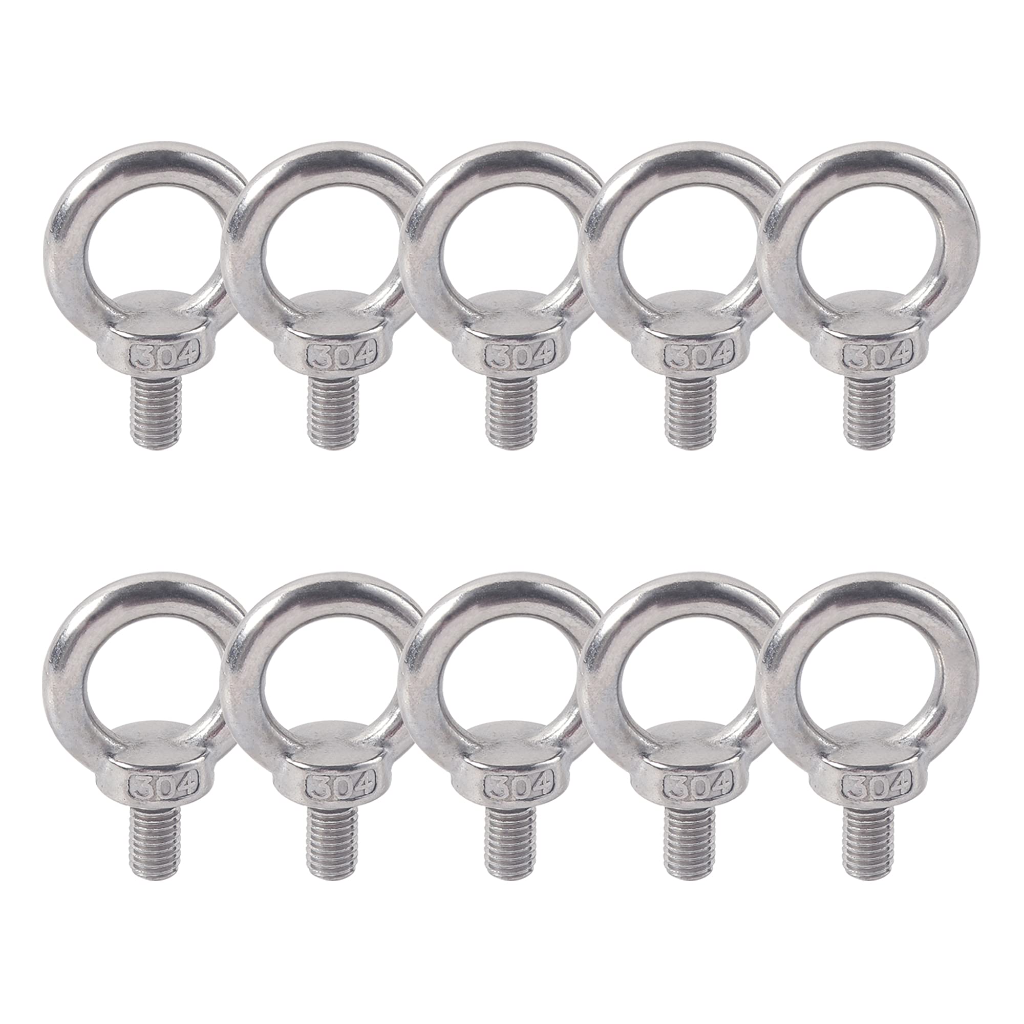 newlng M5X10 Lifting Eye Bolt 304 Stainless Steel Male Thread Lifting Ring Eyebolt Screws Machinery Shoulder Hardware Ring Shaped Male Lifting Eye Bolt 10PCS