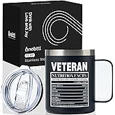 Onebttl Veterans Appreciation Gifts for Men, Nutrition Facts, Funny Coffee Mug for Husband, Dad, Grandpa, 12oz Stainless Steel Tumbler, Black, Veteran