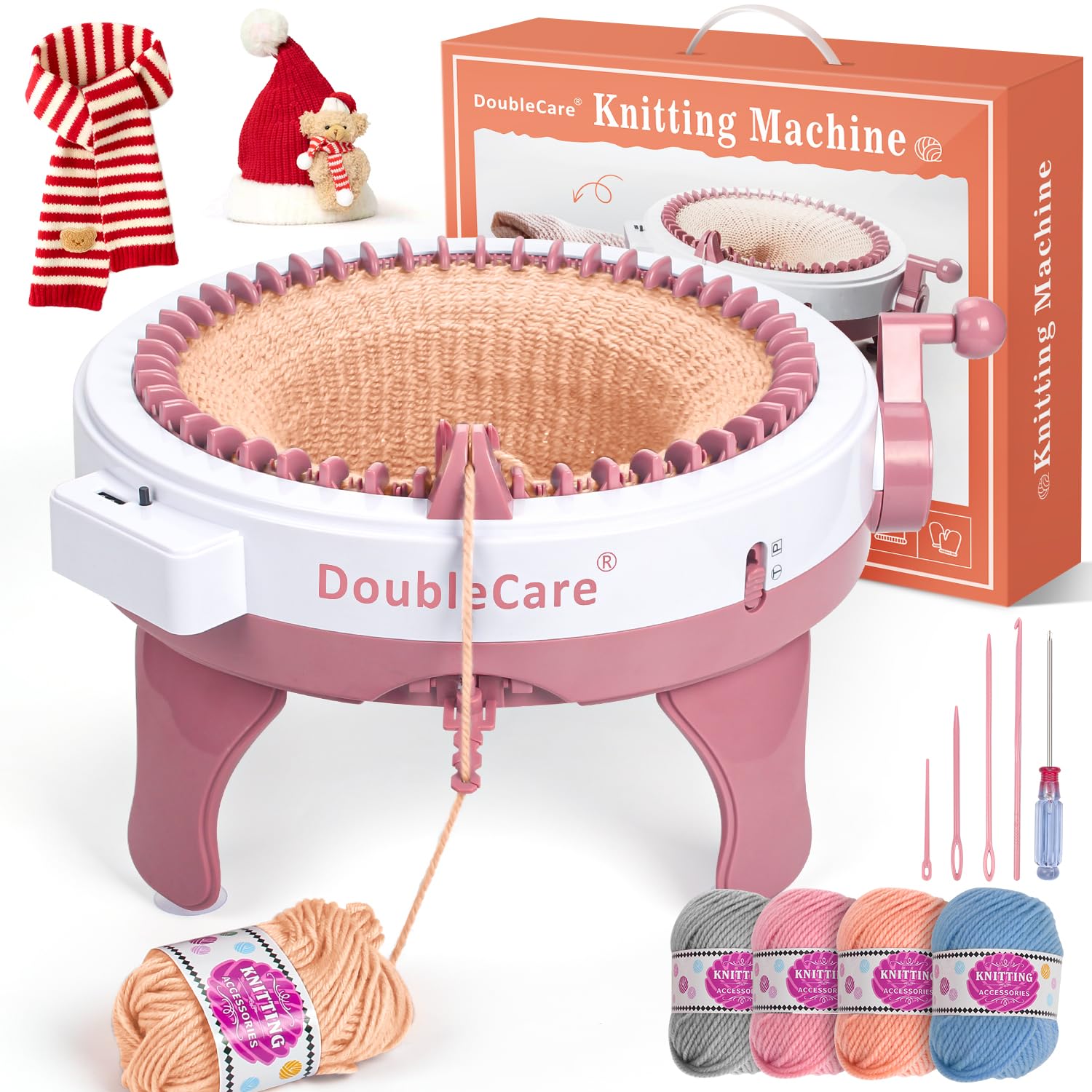 Knitting Machine 48 Needles,Smart Loom Knitting Machine with Row Counter,Knitting Board Rotating Double Knit Loom Machine for 𝐀𝐝𝐮𝐥𝐭𝐬/𝐊ids Gift,DIY Knit Scarf Hat Sock(with Wool)