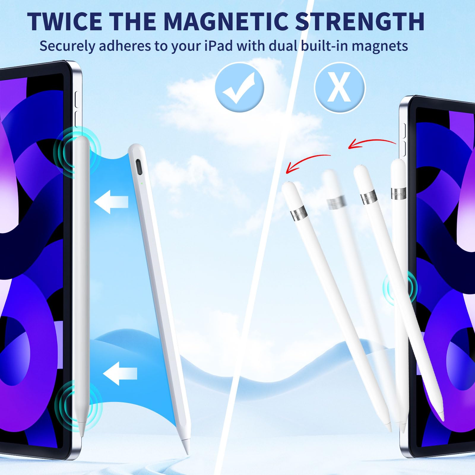 iPad Apple Pencil 9th&10th Generation, Fast Charge Stylus Pen for Palm Rejection and Tilt Sensitivity, Compatible with iPad Pro 11/12.9in, Mini 5/6, iPad 6/7/8/9/10, Air 3/4/5 (White)