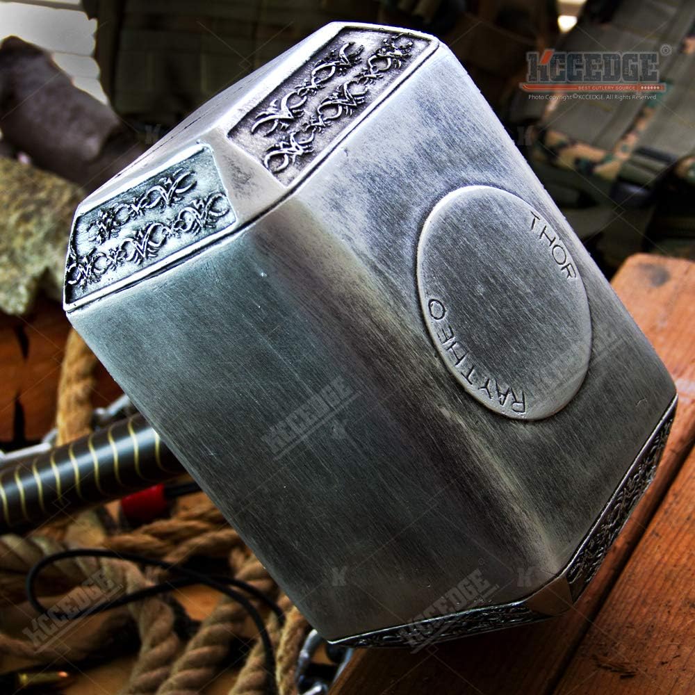 Avengers Endgame 17 Inch Large Adult Size Thor's Hammer PU Foam Thunder Hammer Toy Collectors Cosplay Prop Fancy Replica Weapon Silver Grey: Clothing