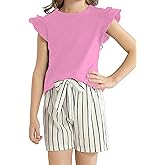 Woleroyir Girls Clothes Cute Ruffle Short Sleeve Shirts Top High Waist Shorts Set with Pockets Summer Outfits for Girls