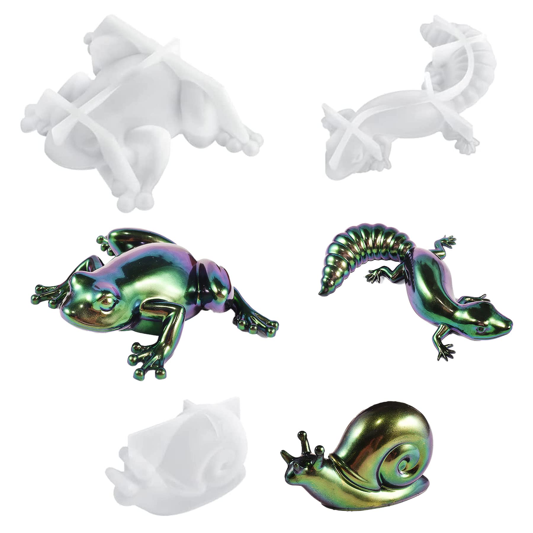 Allazone 3 PCS Resin Molds Silicone, Animal Epoxy Resin Molds for Frog, Lizard, Snails, 3D Lifelike Wall Desktop Home Decoration (Al21-780)
