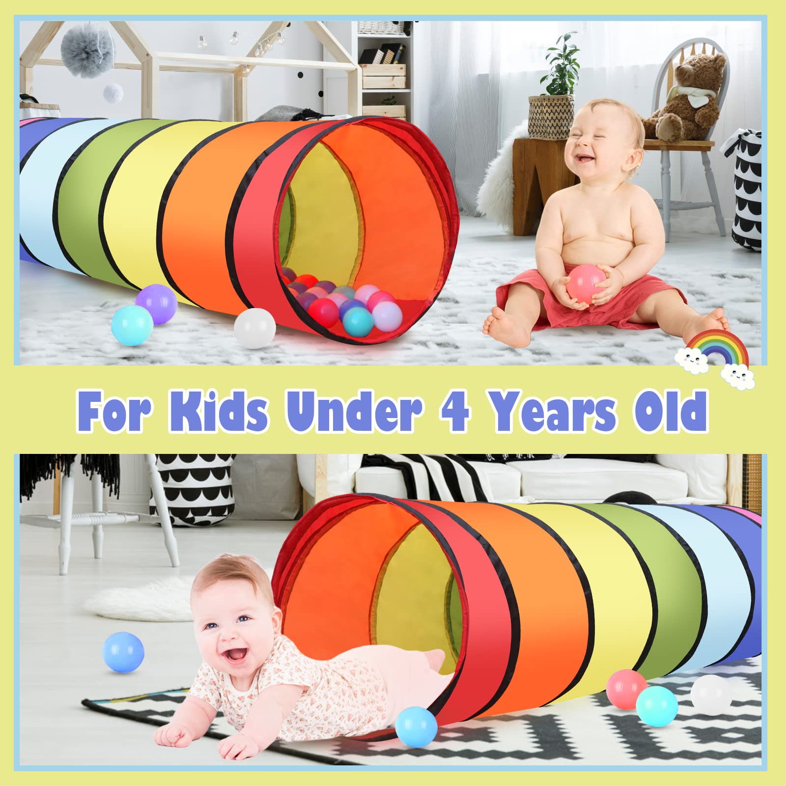 Kids Tunnel for Toddlers 1-3 Play Tent, 6ft Colorful Pop Up Tunnel to Crawl Tunnel for Toddlers 3 Year Baby or Dog Cat Pets, Foldable Gift for Boys & Girls in Indoor & Outdoor Games