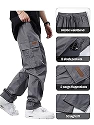 PLEPAN Men's Casual Cargo Pants Drawstring Hiking