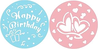 Zenker Kuchen-Deko-Schablonen CANDY, Dekorier-Scheiben mit Herzen und Happy Birthday, Schablone zur Verzierung von Kuchen und Torten (Farbe: Rosa, Blau), Menge: 2 Stück