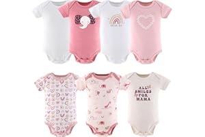 The Peanutshell Baby Girl Short Sleeve Bodysuits, 100% Cotton Infant Outfits, Newborn to 18-24 Months, Rainbow Safari