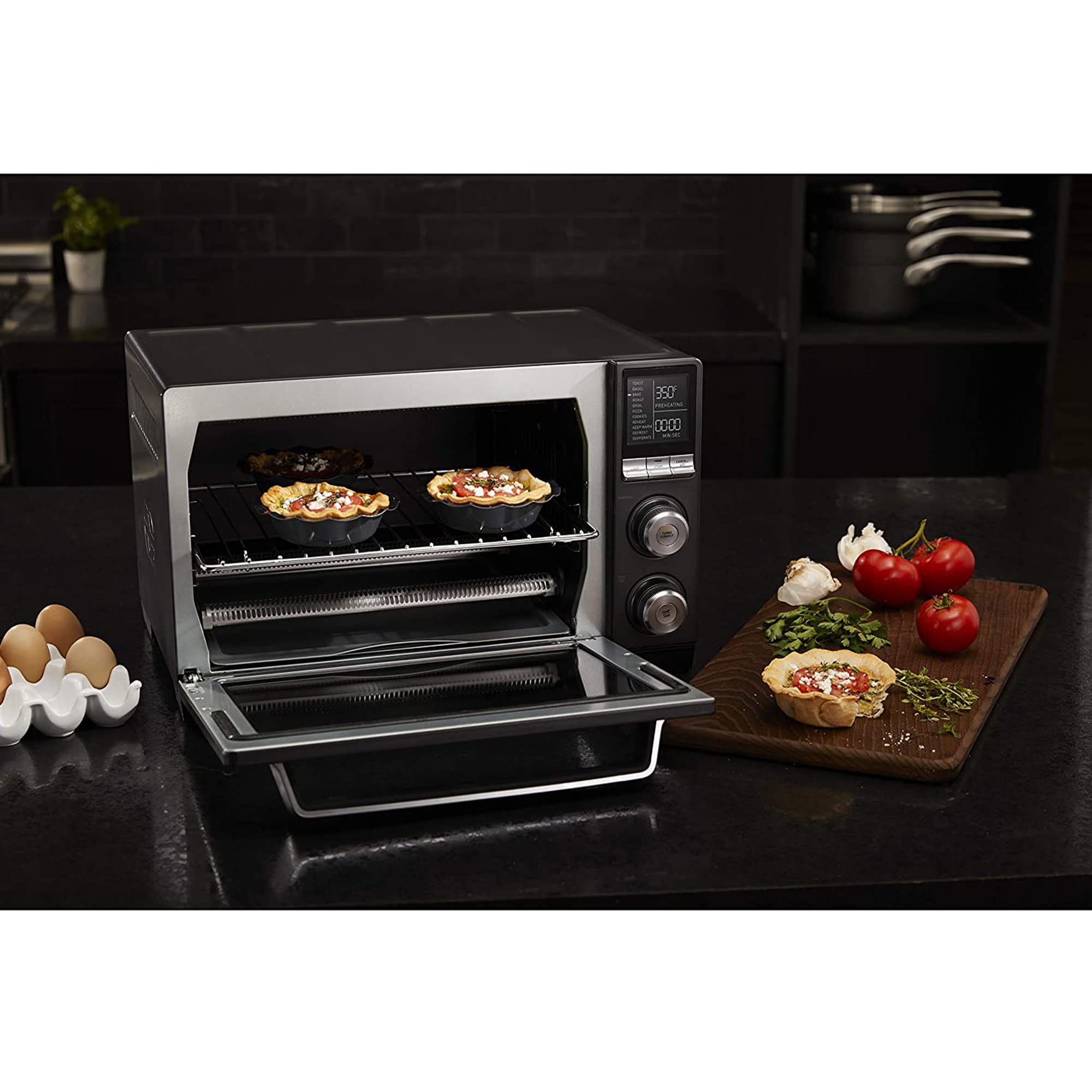 Calphalon Quartz Heat Countertop Toaster Oven, Stainless Steel, Extra-Large Capacity, Black, Dark Gray