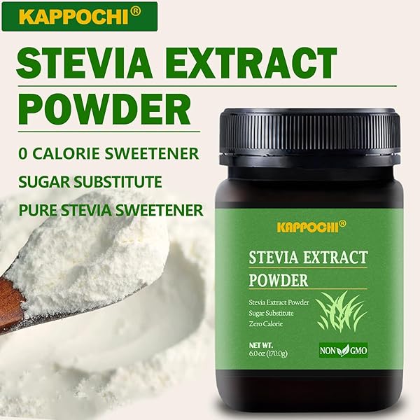KAPPOCHI STEVIA POWDER, PURE STEVIA POWDER, 6.0OZ(170.0G), GREAT PLANT BASED SUGAR SUBSTITUTE, ZERO CALORIE SWEETENER