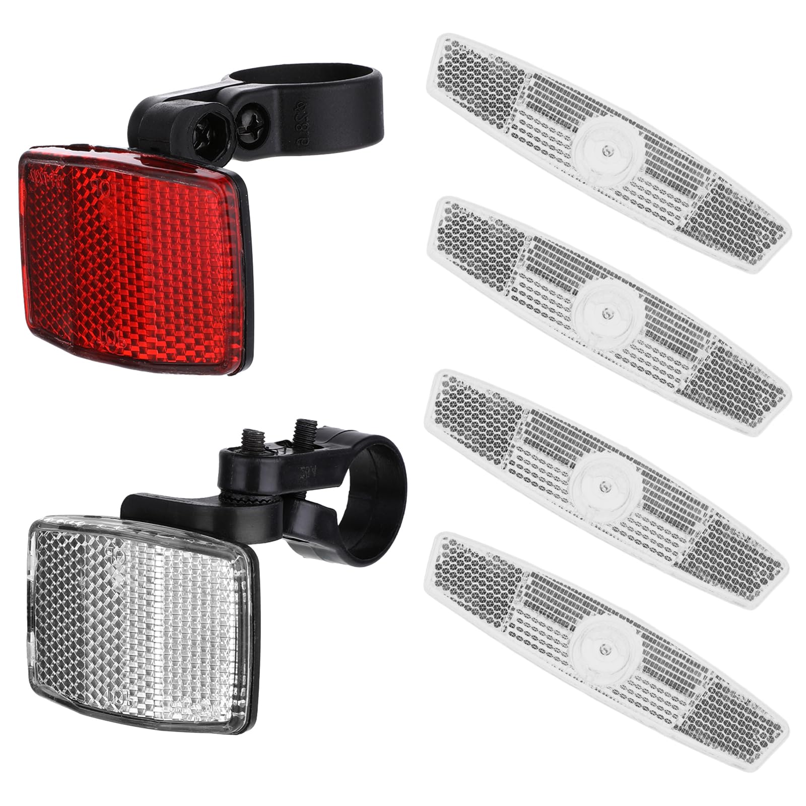 Photo 1 of FdcZeyxior 6 Pcs Bicycle Reflectors Front and Rear Kit, Bike Wheel Spoke Reflectors, ABS Plastic, White Red, Safety Warning Reflector for Night Cycling, Handlebar Seatpost