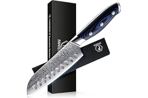 FANTECK Santoku Knife 5 Inch Damascus Japanese Steel Kitchen Knife,VG10 67-Layer High Carbon Full Tang Best Chef Santoku kniv