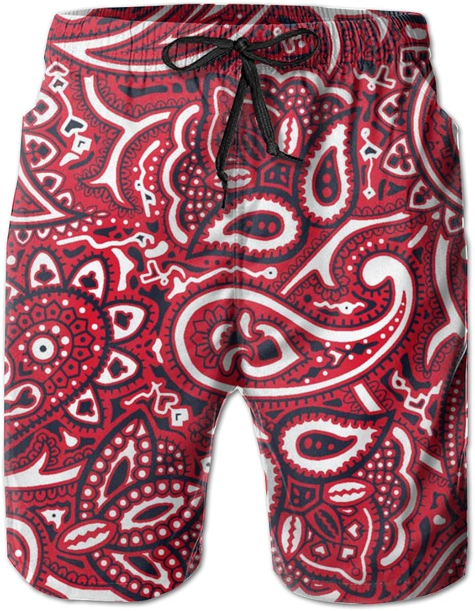 Paisley Bandana Red Men's Printed Swim Trunks Surfing Quick Dry Board