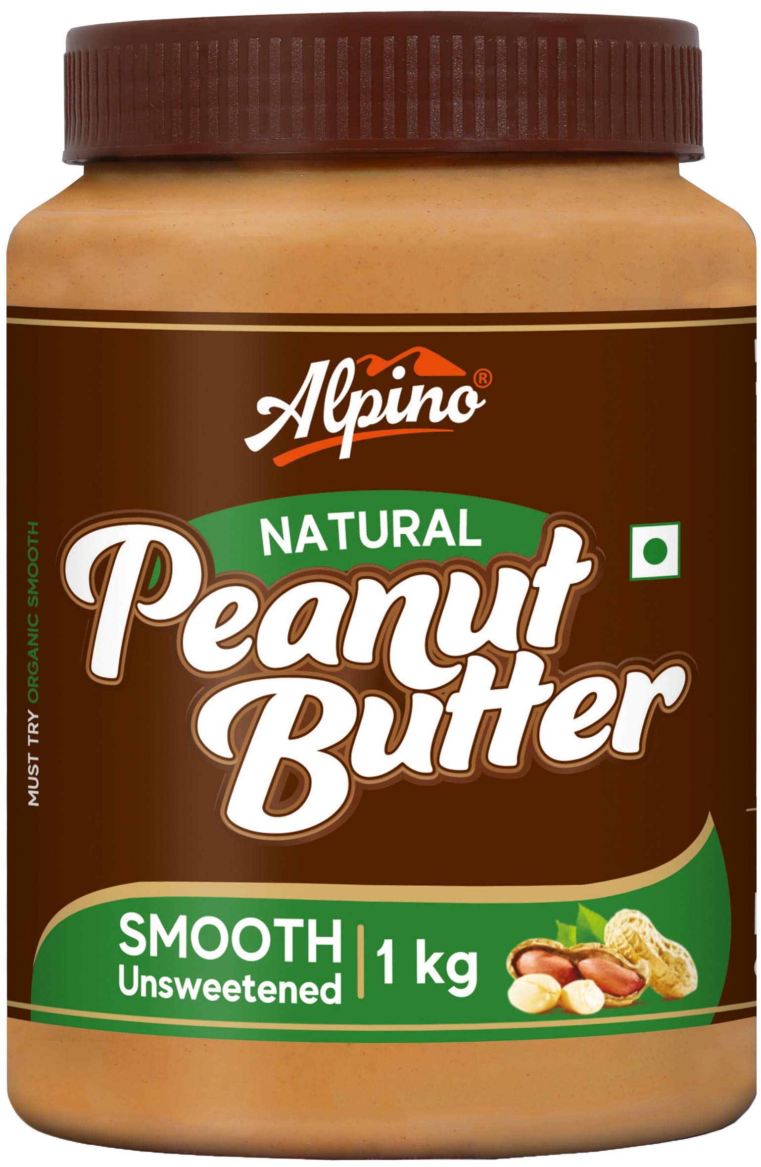Alpino Natural Peanut Butter Smooth 1 KG Unsweetened Made with 100
