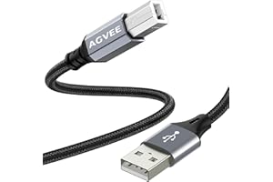 AGVEE [2 Pack 6.6ft USB Printer Cable, A to B MIDI Cable Cord, Braided Stable Data for HP Canon Epson Brother Printer, Piano, Midi Controller, Midi Keyboard, Audio Interface Recording, Dark Gray