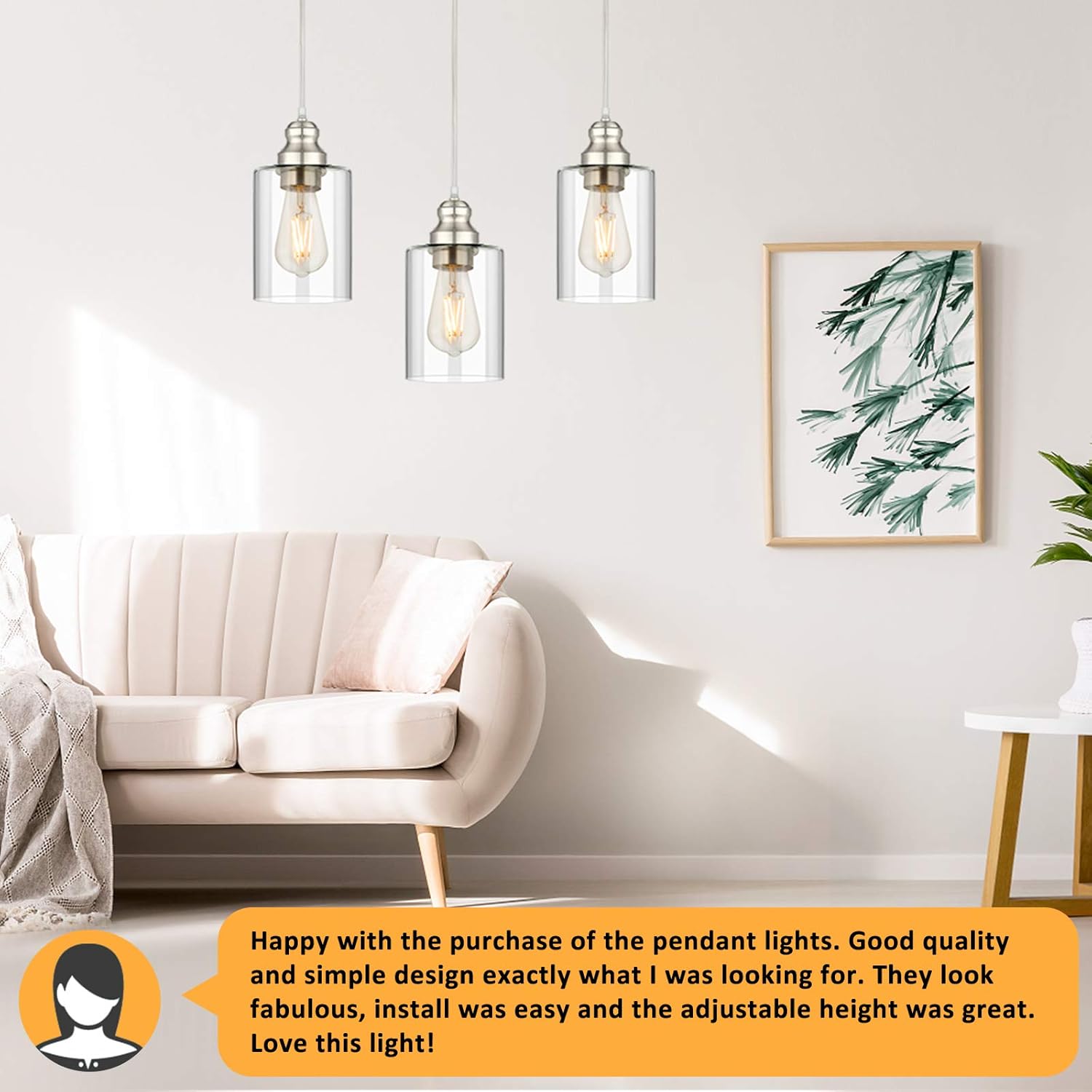 Industrial Pendant Lighting, Adjustable Hanging Light Fixtures, Clear Glass Shade Pendant Light, Vintage Farmhouse Mini Hanging Ceiling Lamp for Kitchen Living Room Bedroom Hallway, E26 Base, 3-Pack - - 