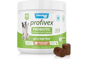 Vetnique Labs Profivex Probiotics for Dogs All Natural Dog Chews & Powder for Digestive Health Probiotic Supplements for Dogs 5 Strains of Probiotics & Prebiotics (Soft Chews, 60ct)