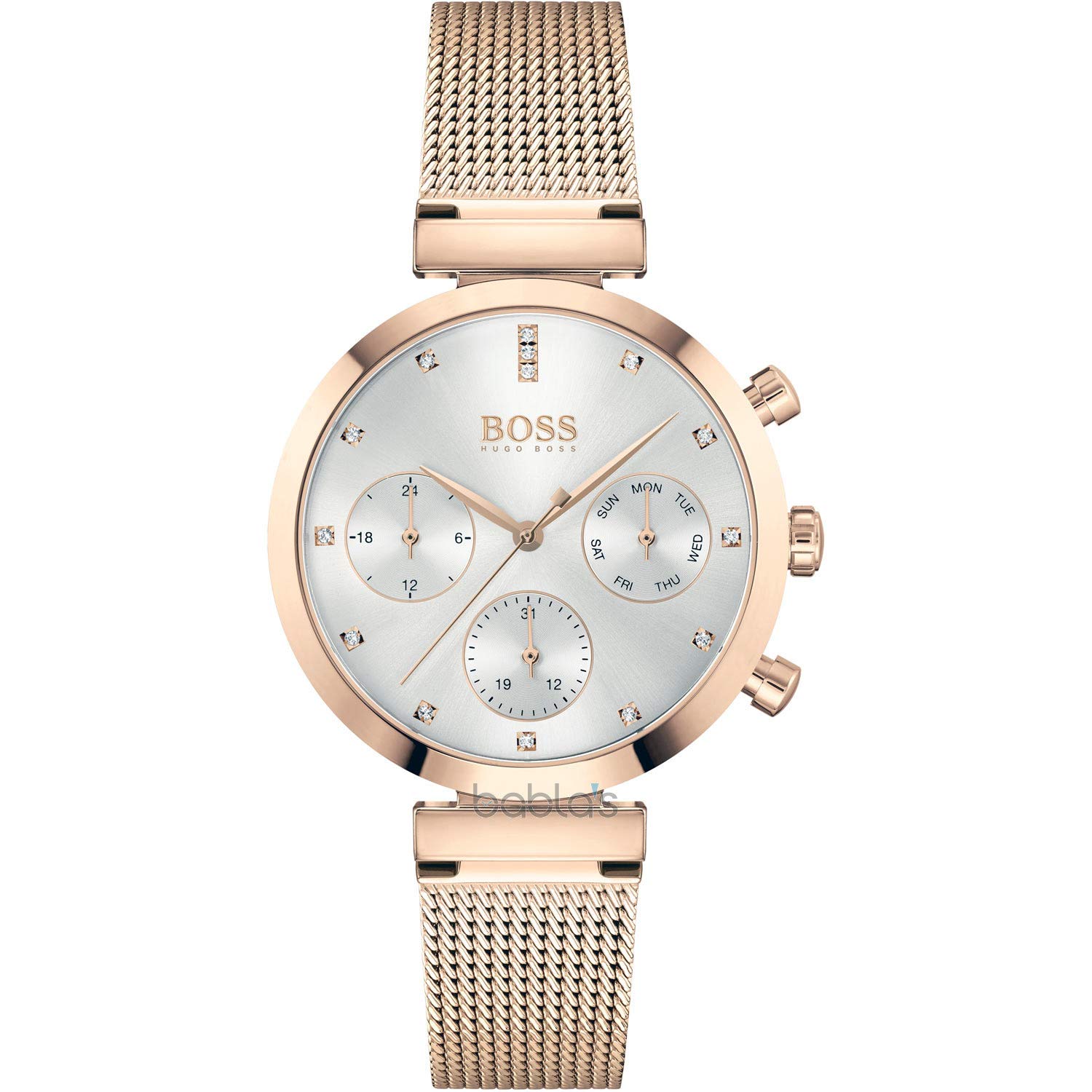 BOSS Analogue Multifunction Quartz Watch for Women with Carnation Gold Colored Stainless Steel mesh Bracelet - 1502553