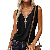 Halife Womens Half Zip V Neck Tank Tops Summer Sleeveless Shirts Casual Loose Top Blouses T Shirts