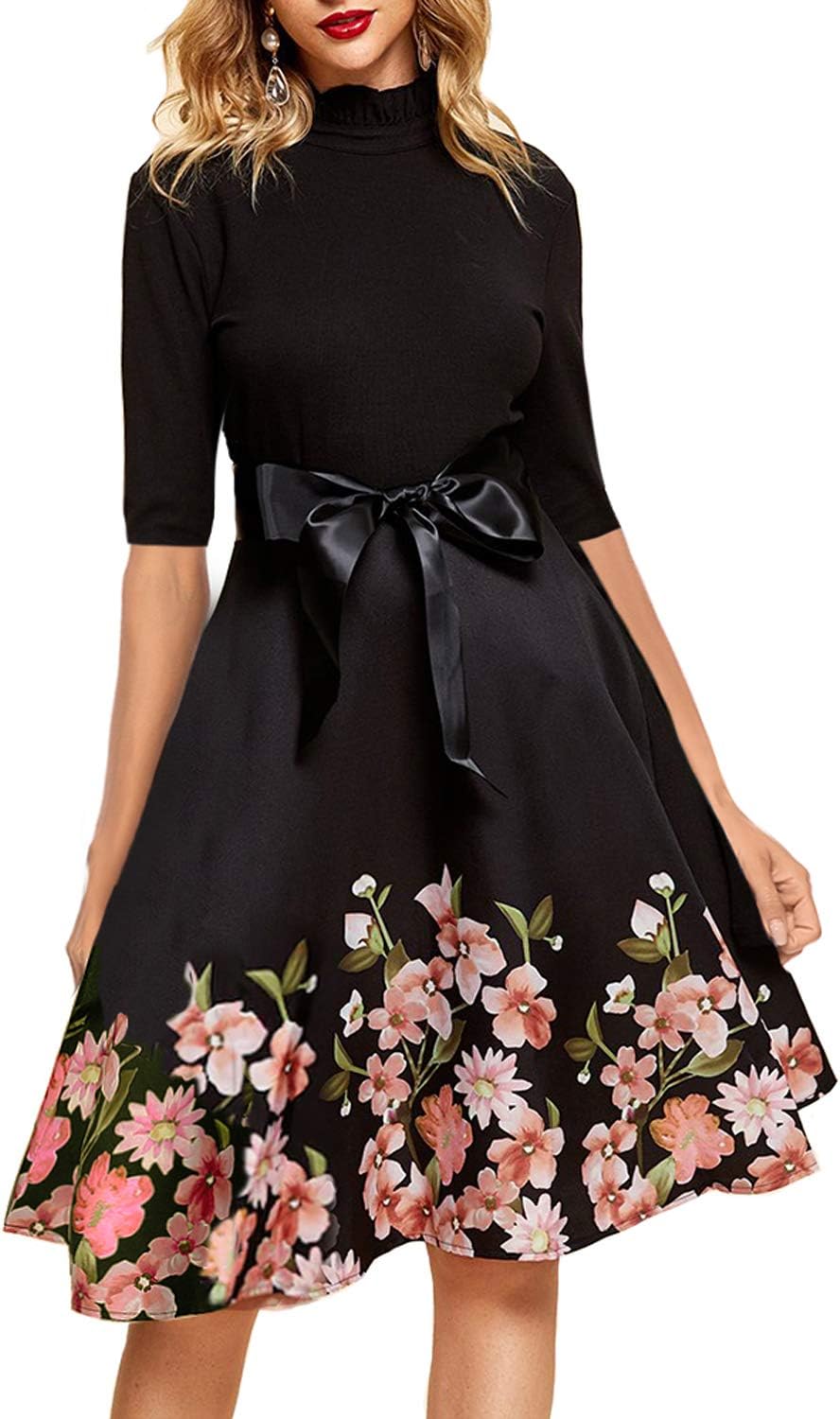 YIXUAN Women Long Sleeve Sweater Turtleneck Cocktail Swing Party Dress