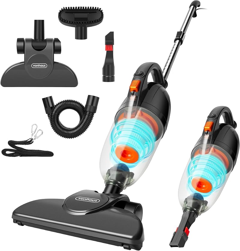 VonHaus 800W Corded Stick Vacuum 17000Pa 2 in 1 Upright & Handheld Grey