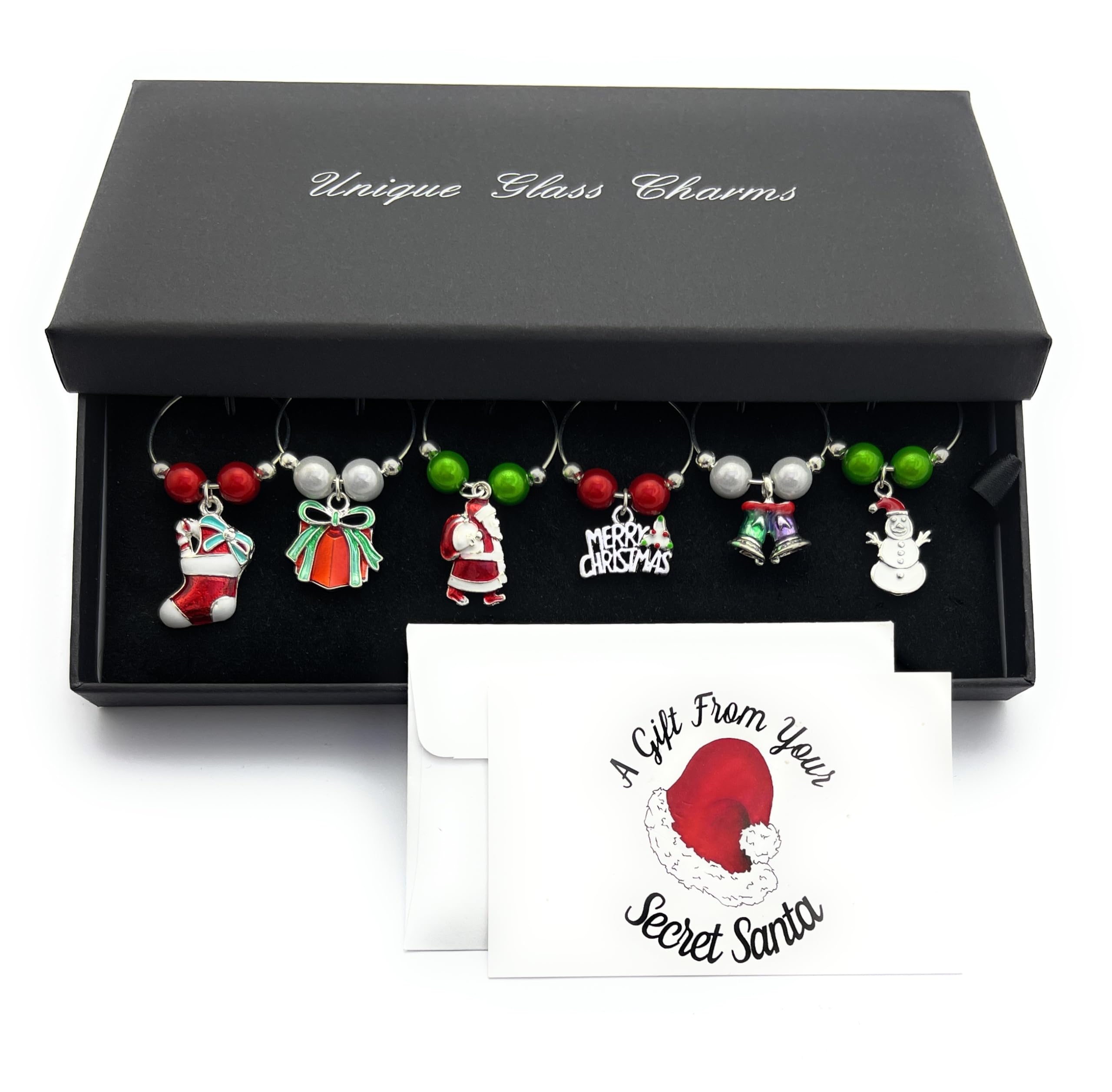 Libby's Market Place Secret Santa Gift Wine Glass Charms with Gift Box and Secret Santa Gift Card