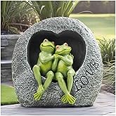 Love Frog Couple Garden Statue – 7" Resin Romantic Frog Figurines in Heart Rock, Outdoor Yard Art Decoration for Patio, Balcony, Lawn