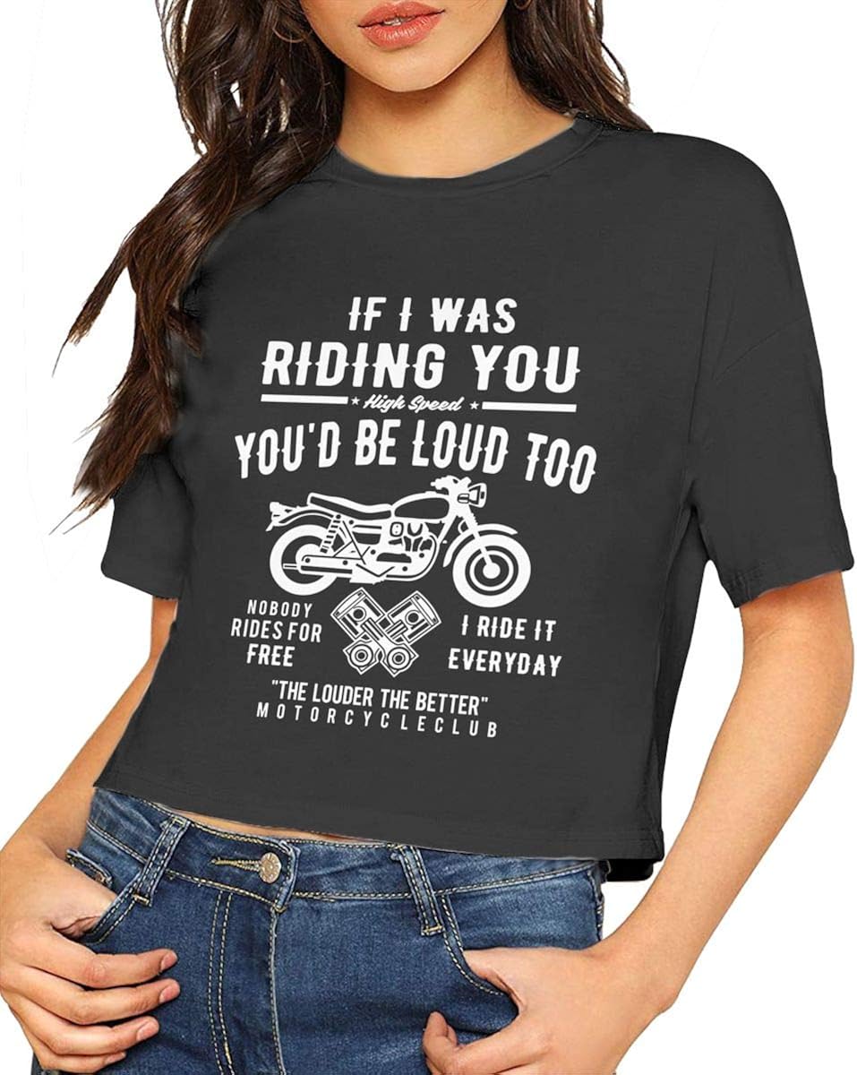 Motorcycle Rider Crop Tops for Ladies Cotton ShortSleeved TShirt Clothing