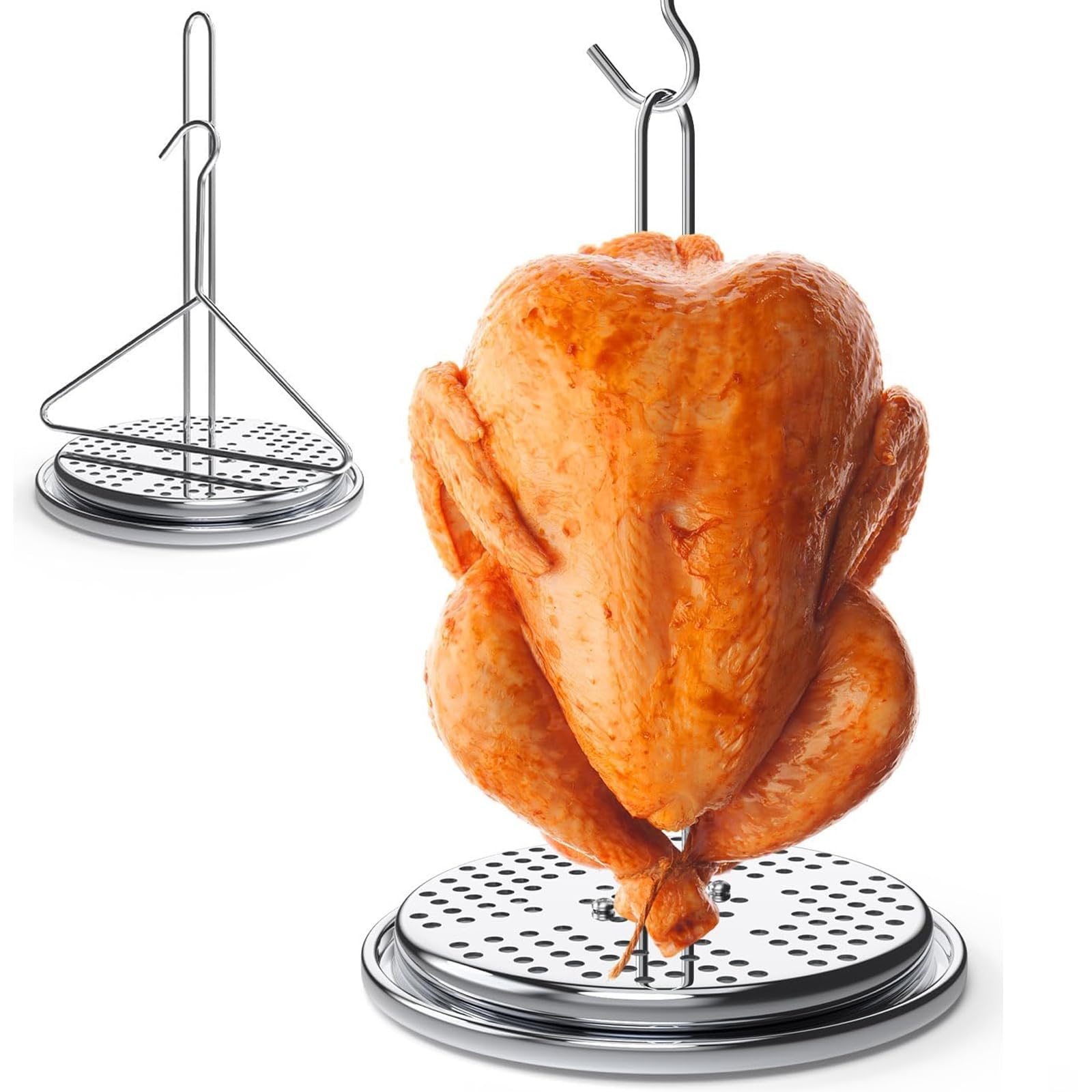 Photo 1 of Perforated Turkey Fryer Hook with Base Rack, Stainless Steel Chicken Poultry Vertical Roasting Spit with Handle Lifter for Outdoor Turkey Deep Fryer Pot Propane Stove, Turkey Fryer Accessory Kit