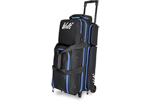WOLT 3 Ball Bowling Bags with Wheels,Bowling Ball Bag 3 Ball Roller with Separate Shoe Compartment and Accessory Pocket, Retractable Handle Extends to 38’’