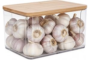 Garlic Keeper for Countertop, Clear Storage Container with Bamboo Lid, Ventilated Garlic Holder for Fresh Clove Kitchen Stora