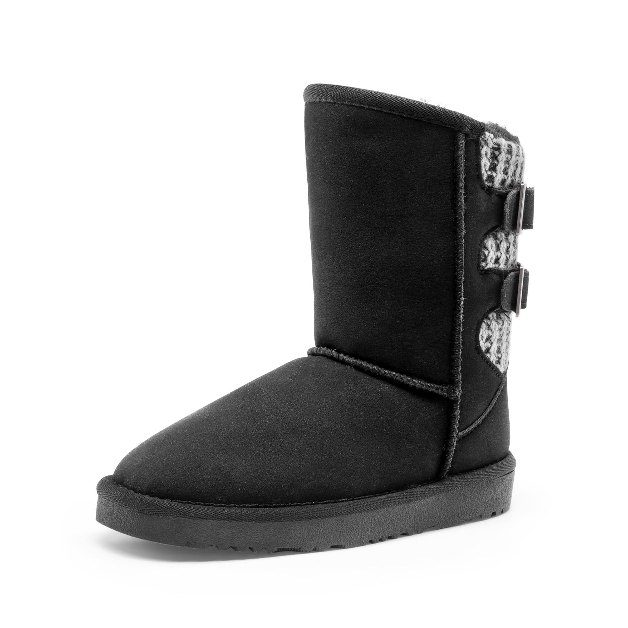 DREAM PAIRS Girls Boys Winter Boots Faux Fur Lined Mid Calf Kids Snow Tall Shoes FuzzyChic Kid's Buckle for Little Kid/Big Kid,Size 10 Toddler,Black/Grey,SWEATY-BUCKLE-K Image
