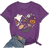 Halloween Shirt for Women Casual Fall Midsummer Witches Gather Tshirt Ghost Short Sleeve Halloween Witch Graphic Tee