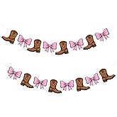 Boots Or Bows Gender Reveal Banner, Boots Or Bows Gender Reveal Decorations, Cowgirl Boot 1st Birthday Paper Garland Western Cowboy Or Cowgirl Baby Shower Supplies Party Decorations(Brown Pink)